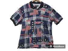 Sz XL Vintage Chaps Ralph Lauren MADE IN USA Short Sleeve Polo Shirt 90s Flag