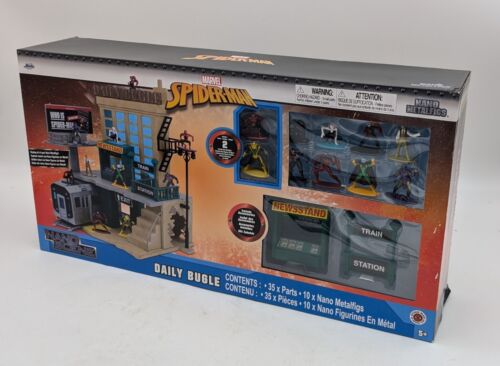 New Marvel Spiderman Daily Bugle Playset Nano Scene 10 Diecast Figure Box Set - Picture 2 of 10