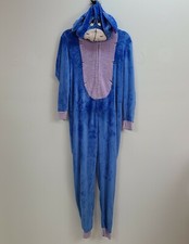 Disney Eeyore One Piece Plush Pajama Women Medium 8/10 Blue Front Zip Hooded