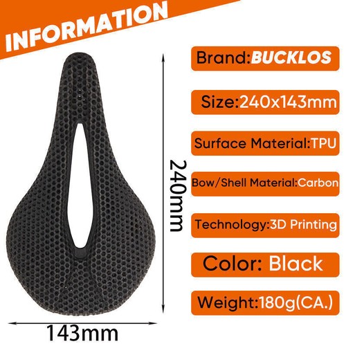 BUCKLOS 3D Printed Bike Cycling Saddle Seat Carbon Rail MTB Road Bicycle Cushion - Picture 20 of 23