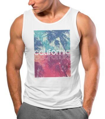 Herren Tank-Top California Palmen Sommer Foto Print Aufdruck Muskelshirt