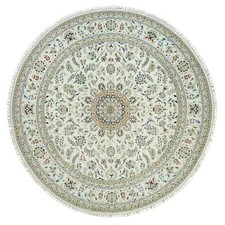 12' x 12' Dove White 250 KPSI 100% Wool Hand Knotted Nain Design Rug R90329
