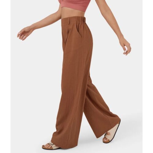 Halara High Waisted Plicated Side Pocket Wide Leg Palazzo Casual Cotton Pants SM - Picture 3 of 6