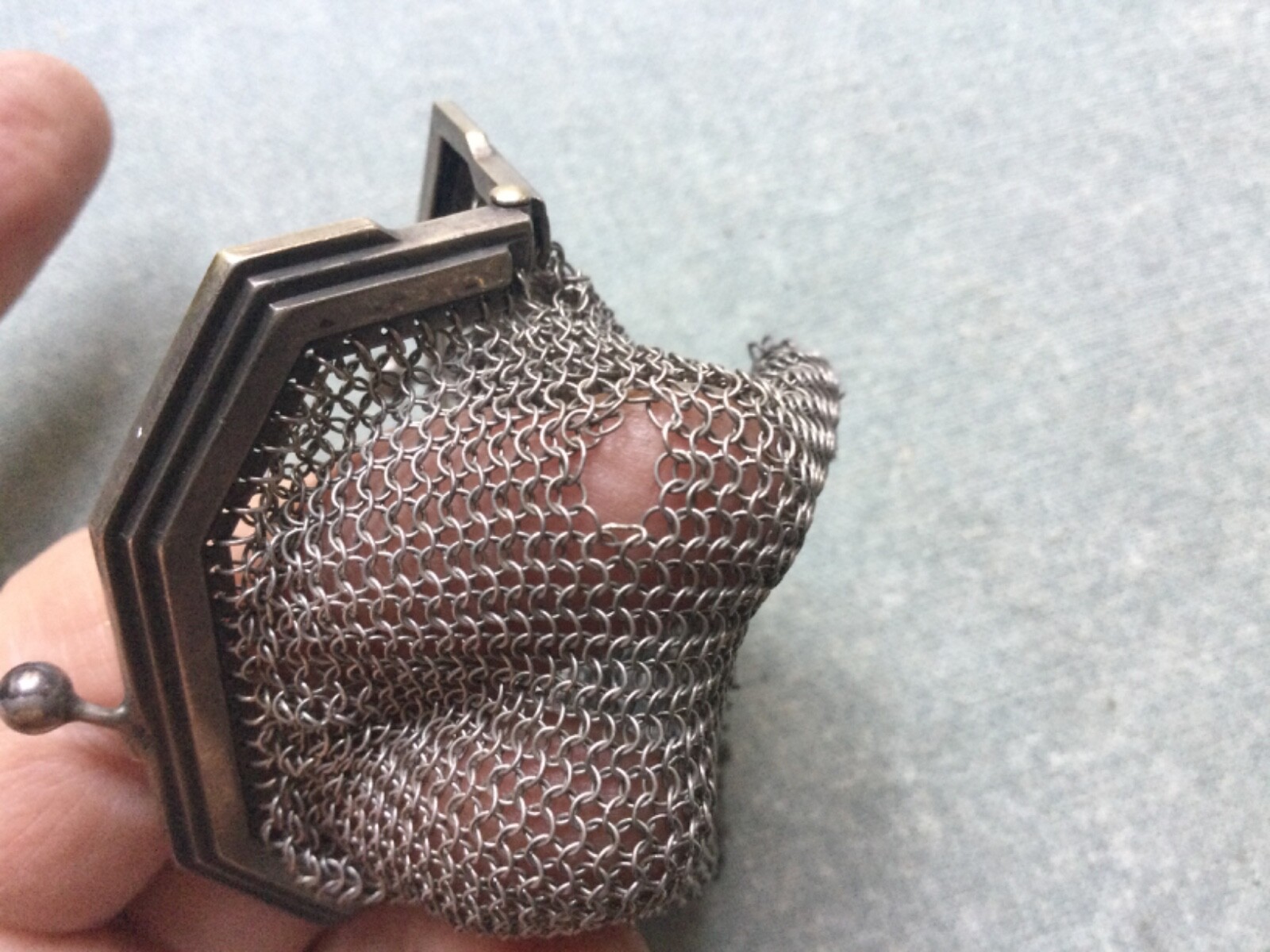 Antique Solid Silver Chainmail 2 Compartment Coin… - image 6