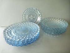 Anchor Hocking Blue Bubble Glass Plates Bowls: Retro Pressed Depression Craft