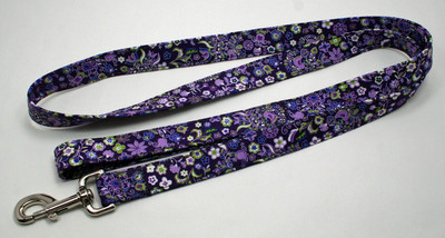 Flowers White & Green on Purple Dog Lead Leash Handmade Custom Designer
