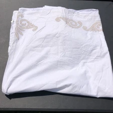 Zara Home Full Flat Sheet White w Beige Fleur De Lis Appliques