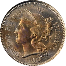 1868 Three (3) Cent Nickel PCGS MS66 Nice Eye Appeal Nice Strike