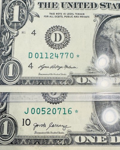 $1 Dollar Bill Star Notes Lot Of 2 2017 & 2021 Federal Reserve Replacement Notes