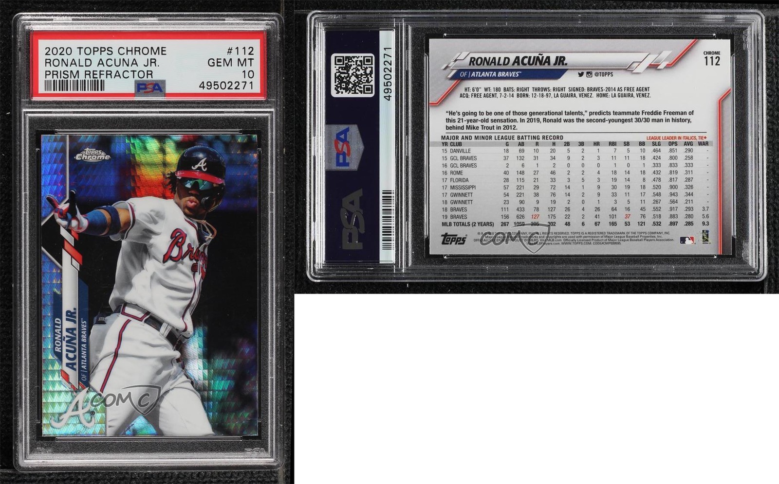 2020 Topps Chrome Prism Refractor Ronald Acuna Jr #112 PSA 10 GEM MT view 3
