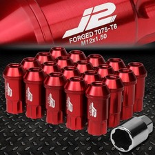 J2 Engineering 7075 Aluminum M12x1.5 20pcs 50mm Open End Lug Nut Set Wkey Red