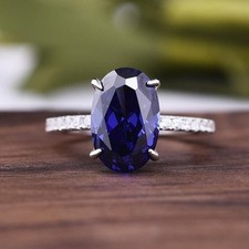 Oval Cut Blue Sapphire Engagement Ring Silver Wedding Promise Anniversary Gift