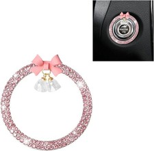 Crystal Rhinestone Car Engine Start Stop Button Cover with Cute Bow Pink Bling