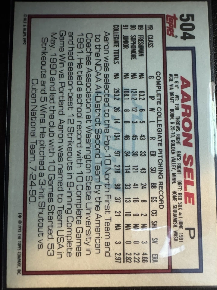 Topps 1992 - Aaron Sele #504 Foto 2 de 2
