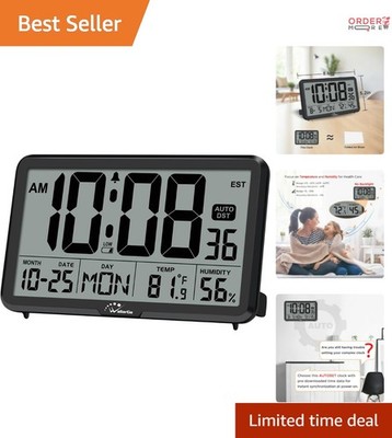 Digital Wall Clock Battery Operated Large Display Temperature Calendar Alarm
