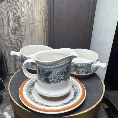 Goebel W. Germany Burgund Oeslauer Manufaktur Two Soup Bowls, Creamer, Saucer
