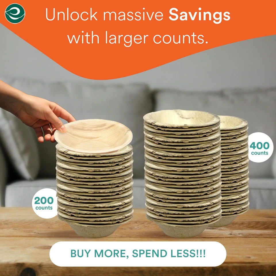 Пальмовая чаша 400 шт., маленькая 5 дюймов (8 унций) | круглые бамбуковые чаши, компостируемые... - Изображение 4 из 4