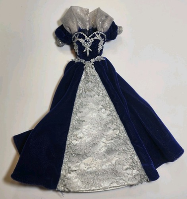 #ad #ad BARBIE DRESS GOWN DARK BLUE SILVER GLITTER DETAILS COLLAR FORMAL DOLL CLOTHES $24.94