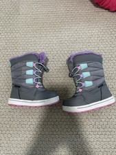 3M Thinsulate Girls' Gray Purple Pink Insulated Snow Boots Faux Fur Size 9