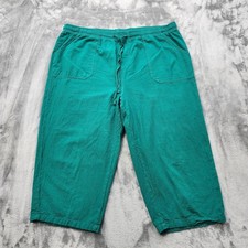 Vintage Basic Editions Pants Womans 1X Green Pull On Drawstring Capri Casual