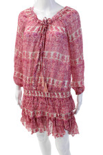 Love Shack Fancy Women Blouson Mini Dress Pink 100% Rayon Paisley Size 1