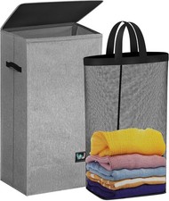 Laundry Hamper with Lid, Reinforced Sturdy Clothes Hamper Family, 100L Grey
