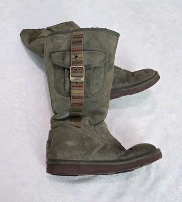 Women's UGG Boots Australia Retro Cargo 1895 Olive Green Fur Lined Buckle Size 7