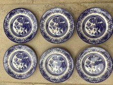 Old Willow English Ironstone Plates Set of 6 Blue & White Vintage Staffordshire