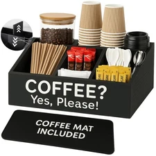 Coffee Bar Organizer for Countertop and Silicone Mat Included - Coffee Organi...