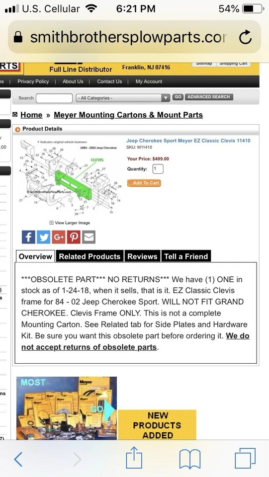 Jeep Cherokee Meyer  Plow Mounts - Image 2 of 4