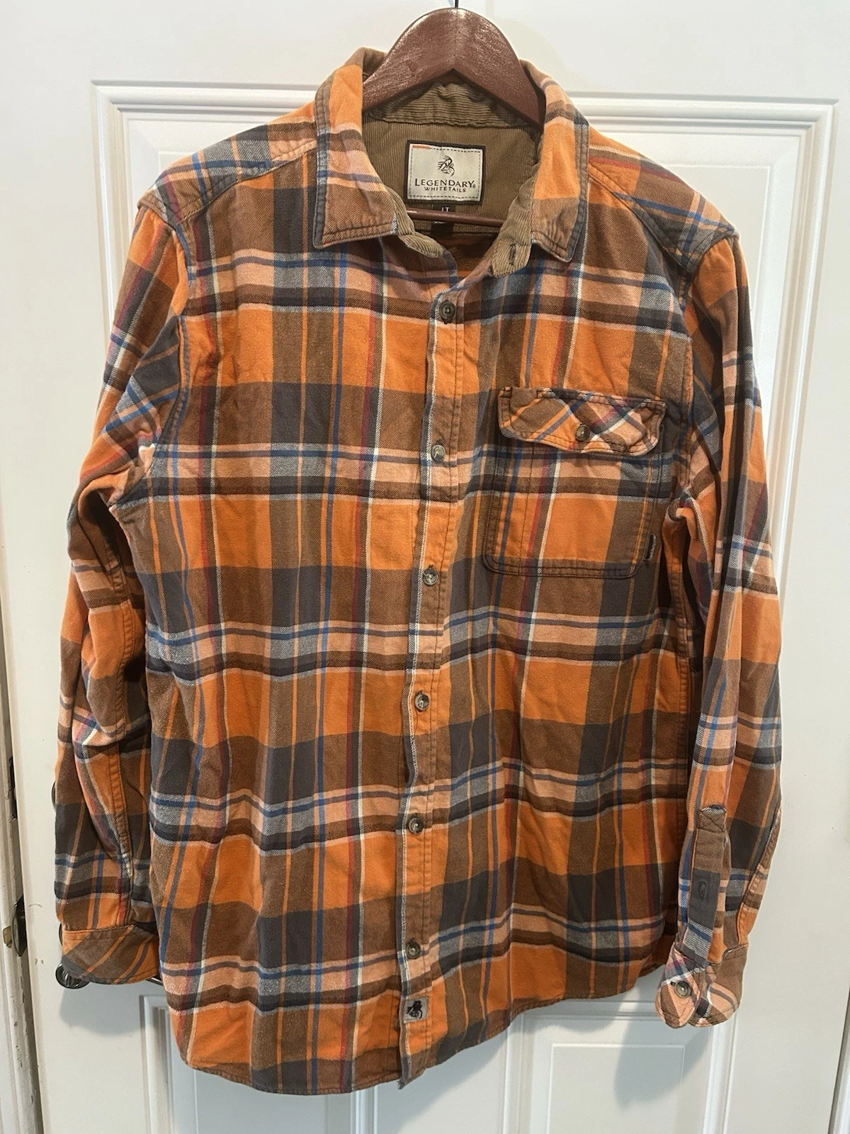 Legendary Whitetails Long Sleeve Button Flannel Orange Plaid Mens Size LT