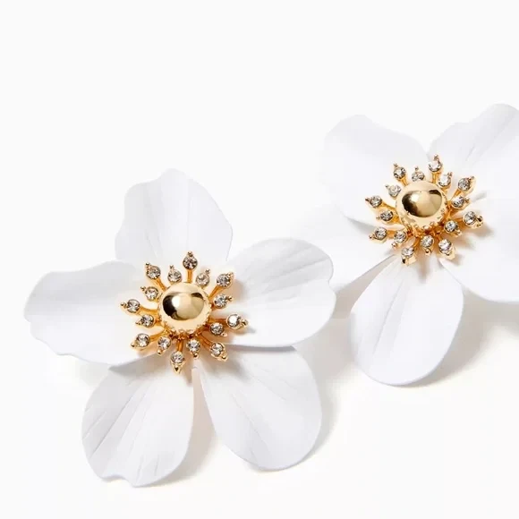 LILLY PULITZER ORCHID FLOWER EARRINGS 🩷 Resort White/gold/Crystal⭐️Hot Style! - Image 3 of 4