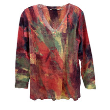 SOFT SURROUNDINGS Women's Sz PS Multicolor Abstract Art Long-Sleeve V-Neck Tunic