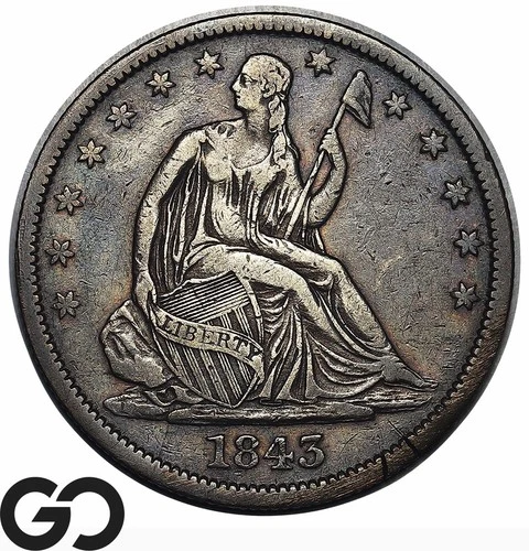 1843-O Seated Liberty Half Dollar, Choice VF++ Better Date, Bids: 245