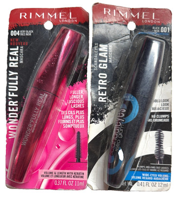 Rimmel Wonder'Fully Real 004 VERY BLACK & Retro Glam 001 BLACK Mascara Bundle