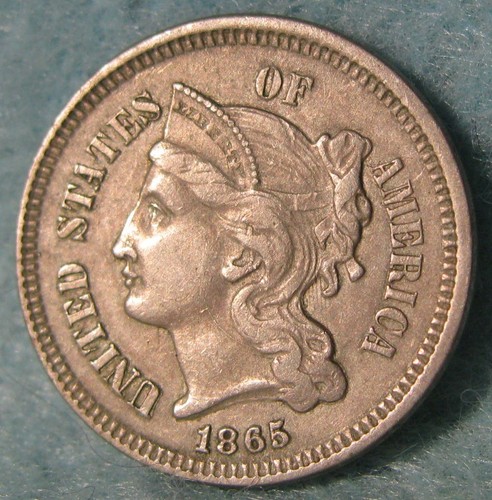 1865 Civil War Era Three Cent Nickel Sharp High Grade Old US Coin