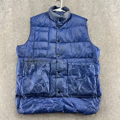 VINTAGE Vest Mens Large? Blue Full Zip Pockets Goose Down Puffer