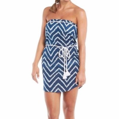 Mud Pie Women's Allison Strapless Navy Blue Chevron Swim Cover-Up NWT L (12-14)