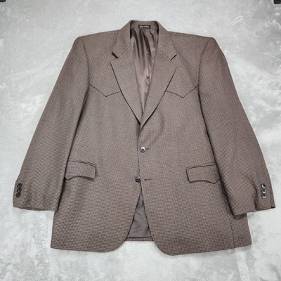 Circle S Blazer Mens 46R Brown Western Houndstooth Wool Blend Sport Coat Jacket