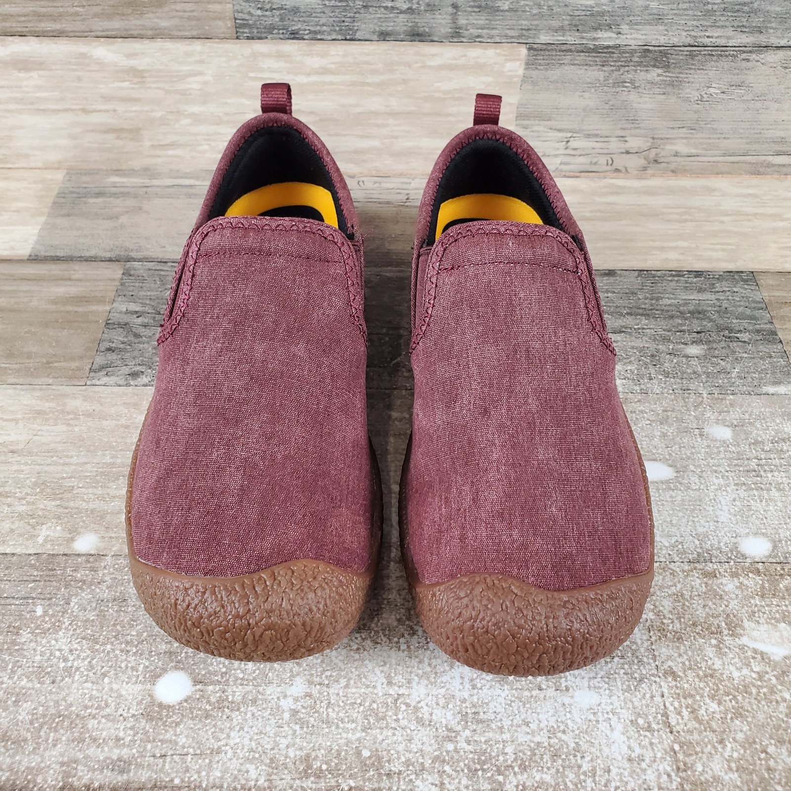 Scarpe da donna Keen Howser taglia 7 Andorra marrone tela comode punta tonda slip on