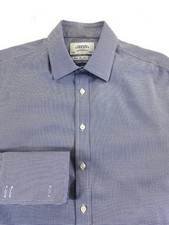 Charles Tyrwhitt Men SLIM FIT Non-Iron French Cuff Blue Check Dress Shirt 17/35