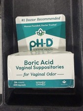 pH-D Feminine Health Boric Acid Suppositories, 600mg, 24-Pack, Exp 08/2026