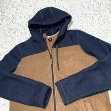 Smartwool Hudson Trail Fleece Hoodie Full Zip Jacket Green Mens M Brown Navy