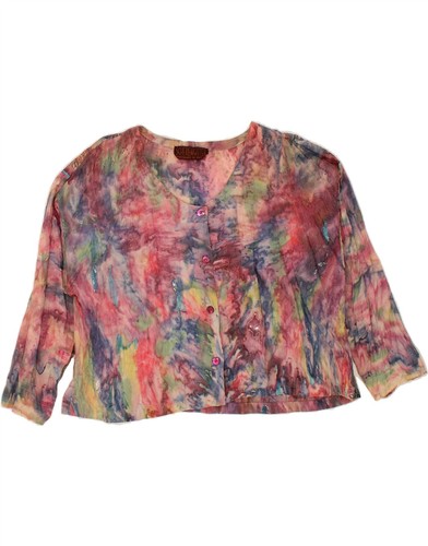 VINTAGE Damen Crop Shirt Bluse UK 16 Large Mehrfarbig Batik WL14