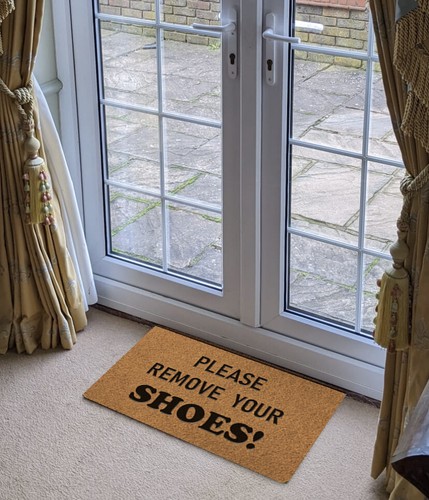 Please Remove Your Shoe Coir Synthetic Light Grey Nylon Door Mat Novelty Present - Picture 8 of 12