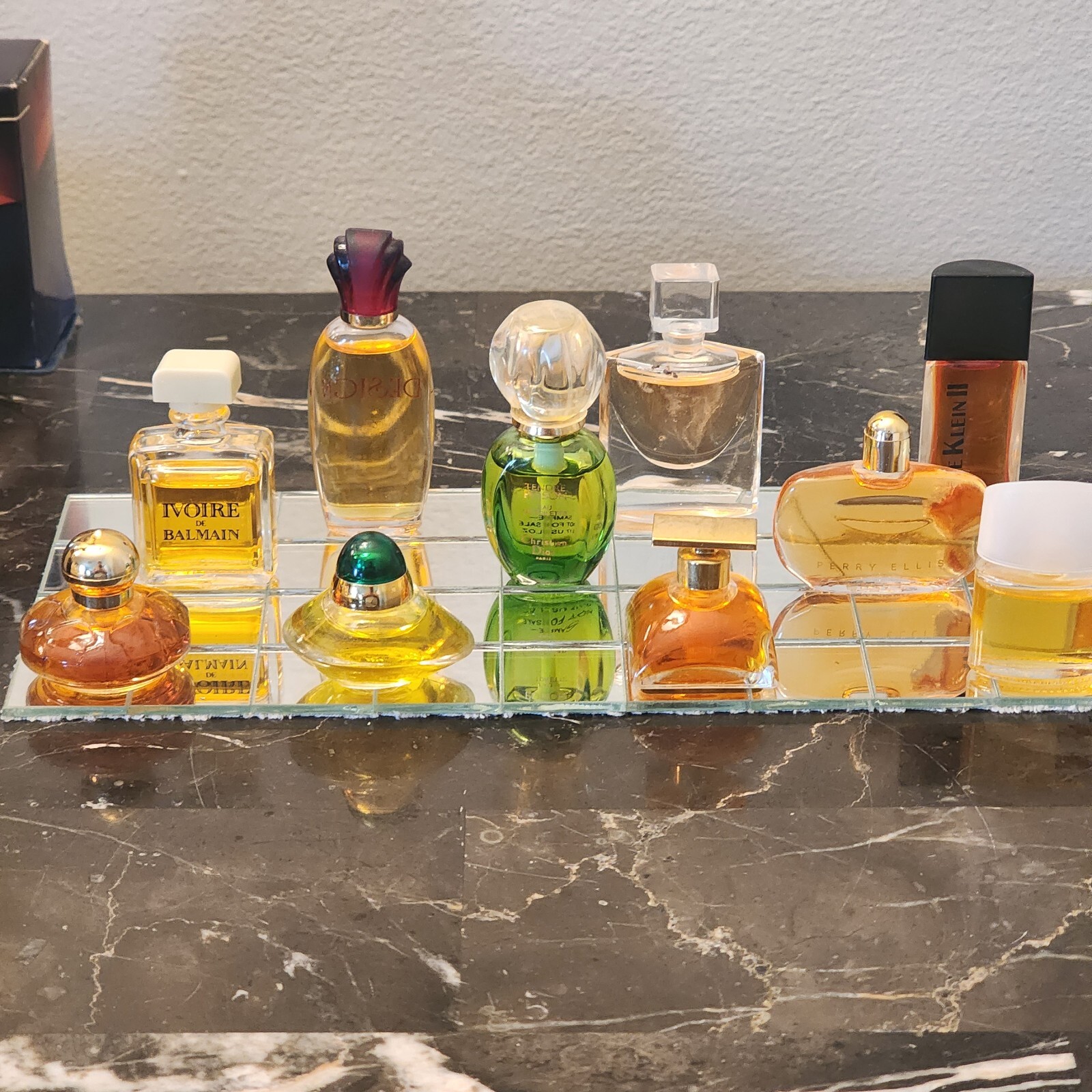 Vintage Miniature Perfume Bottle Deluxe Set with Mirrored Display Mat $75.00