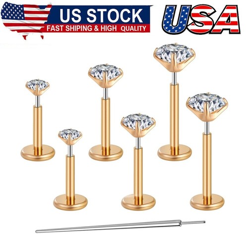20G Flat Back Earrings Stud G23 Titanium Threadless Tragus Labret Cartilage Body