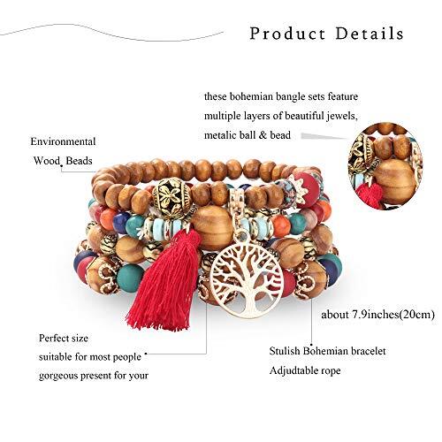 8 juegos de pulseras bohemias elásticas de madera con cuentas para mujer borla bohemia juego de 8 - Imagen 3 de 7