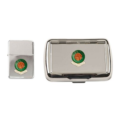 celtic tobacco tin Glasgow Celtic football club chrome tobacco tin and stormproof petrol  lighter