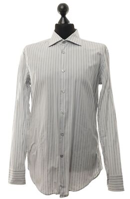 HUGO BOSS Langarm Hemd L KW41/42 grau weiß gestreift Haifischkragen ÄL:67cm